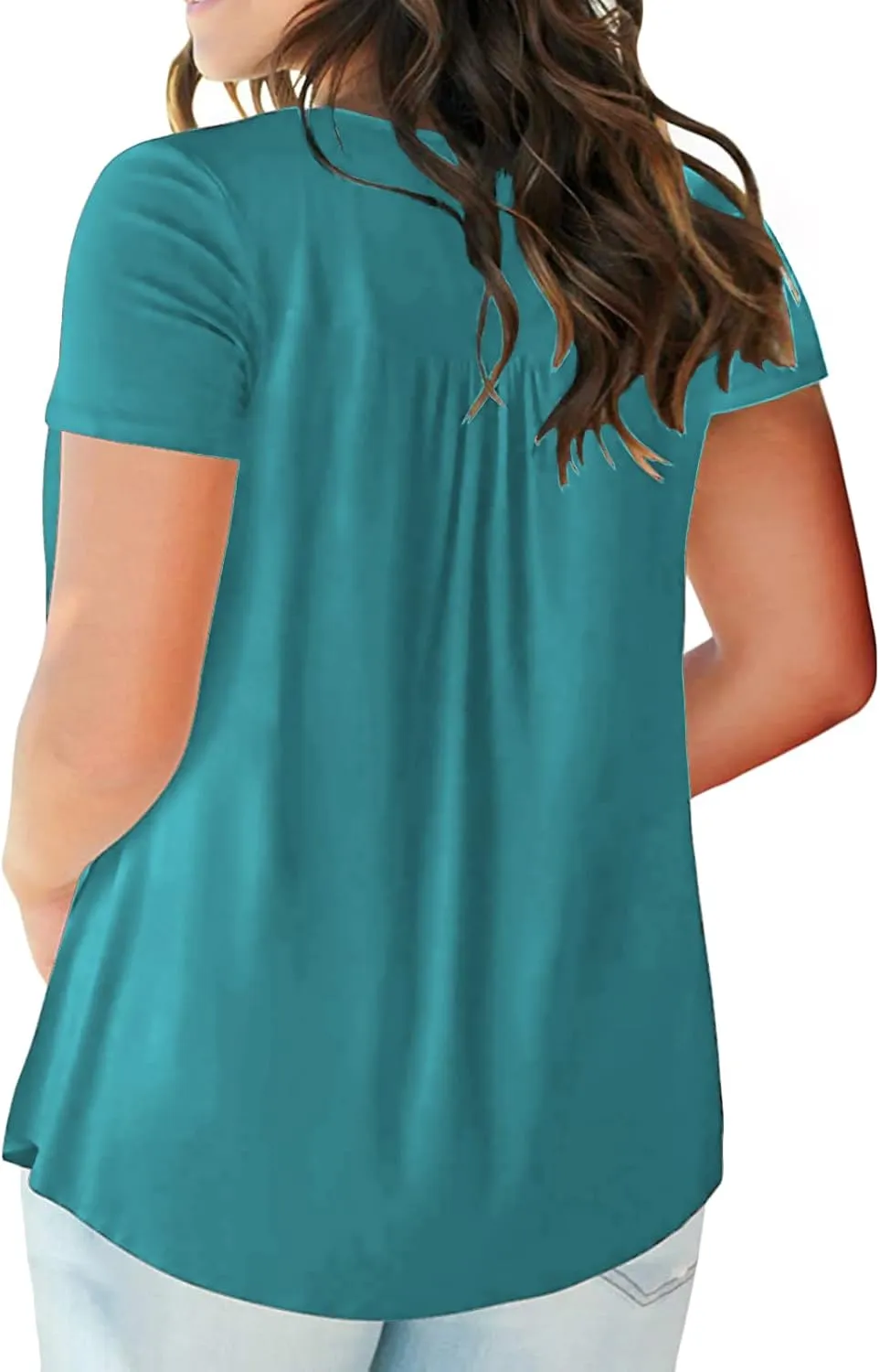 ROSRISS Womens-Plus-Size-Tops-Summer Buttons Up Henley Shirts V Neck Blouses Flowy Pleated Tunics Tee