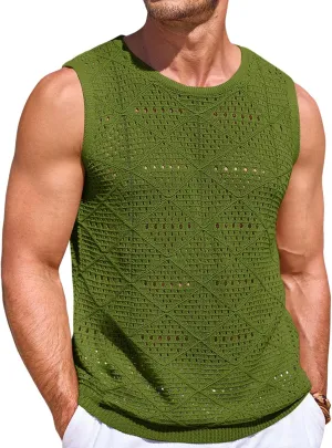 Runcati Mens Knitted Tank Tops Casual Sleeveless Hollow Out Crochet T-Shirts Muscle Summer Beach Hippie Shirts