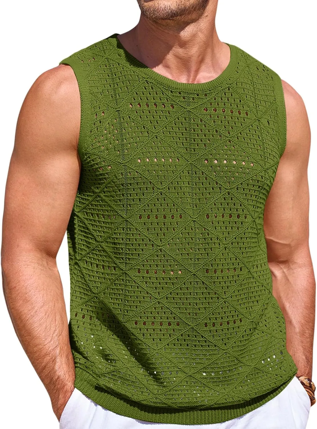 Runcati Mens Knitted Tank Tops Casual Sleeveless Hollow Out Crochet T-Shirts Muscle Summer Beach Hippie Shirts