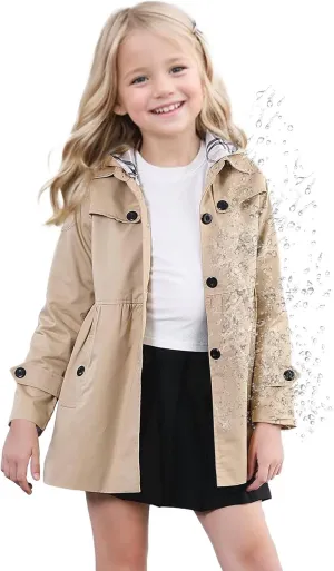 SANGTREE Girl's Waterproof Trench Coat Hooded Lightweight Rain Jackets