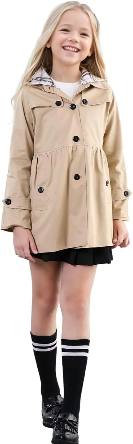 SANGTREE Girl's Waterproof Trench Coat Hooded Lightweight Rain Jackets