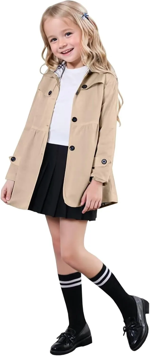 SANGTREE Girl's Waterproof Trench Coat Hooded Lightweight Rain Jackets