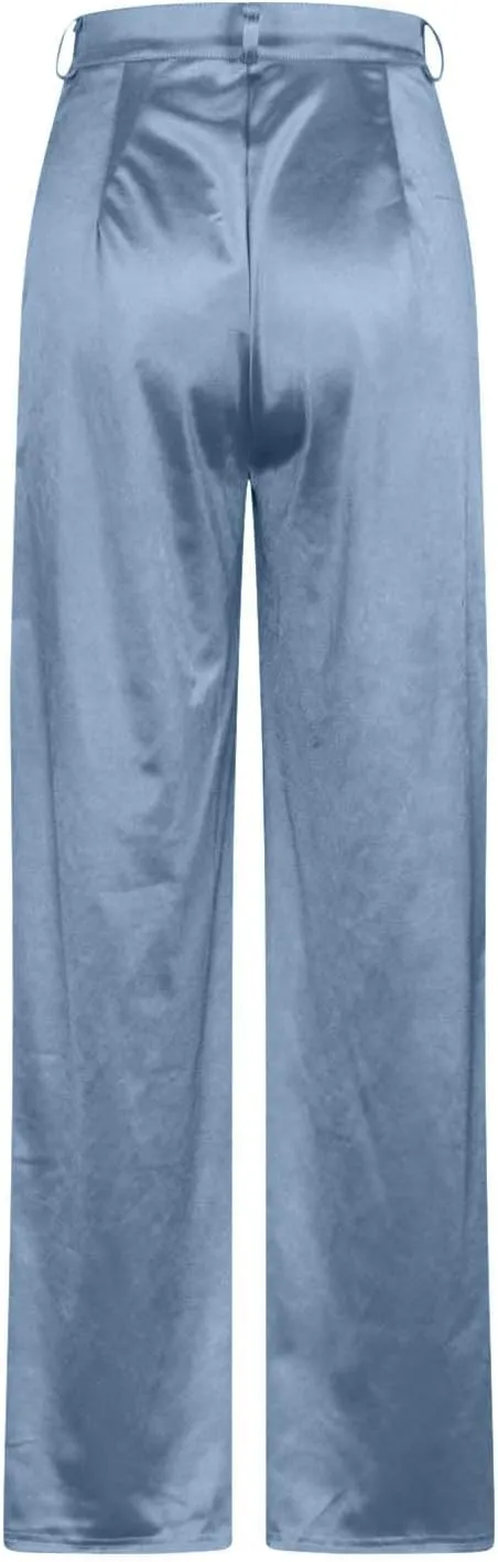 Satin Cargo Pants for Women High Waist Multiple Pockets Straight Wide Leg Trouser Casual Outdoor Flowy Palazzo Pants
