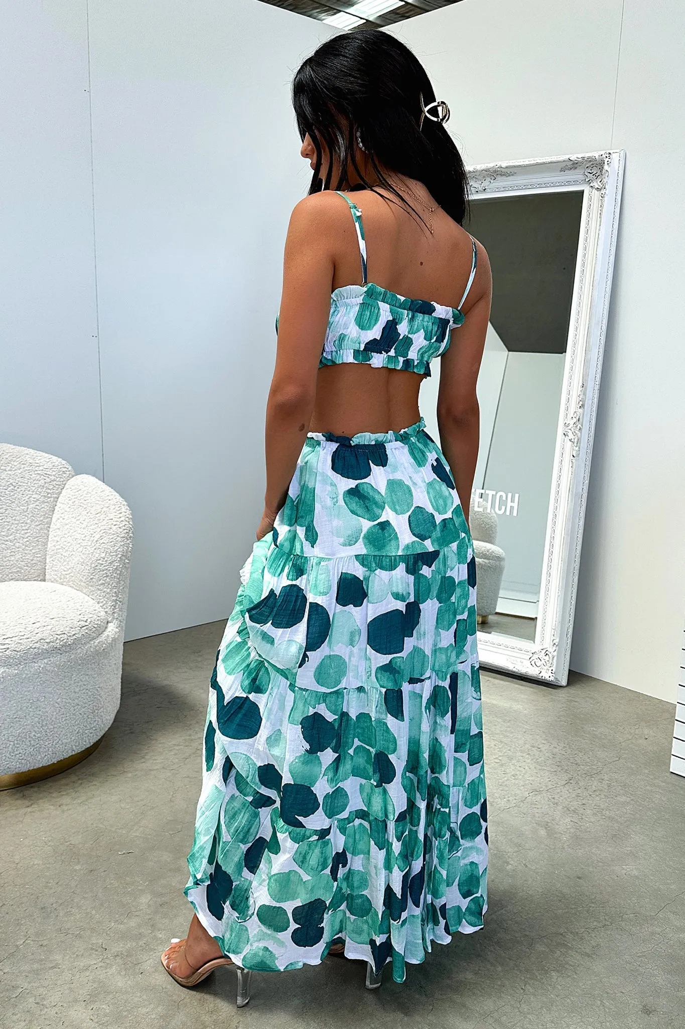 Selina Crop - Green / White Print