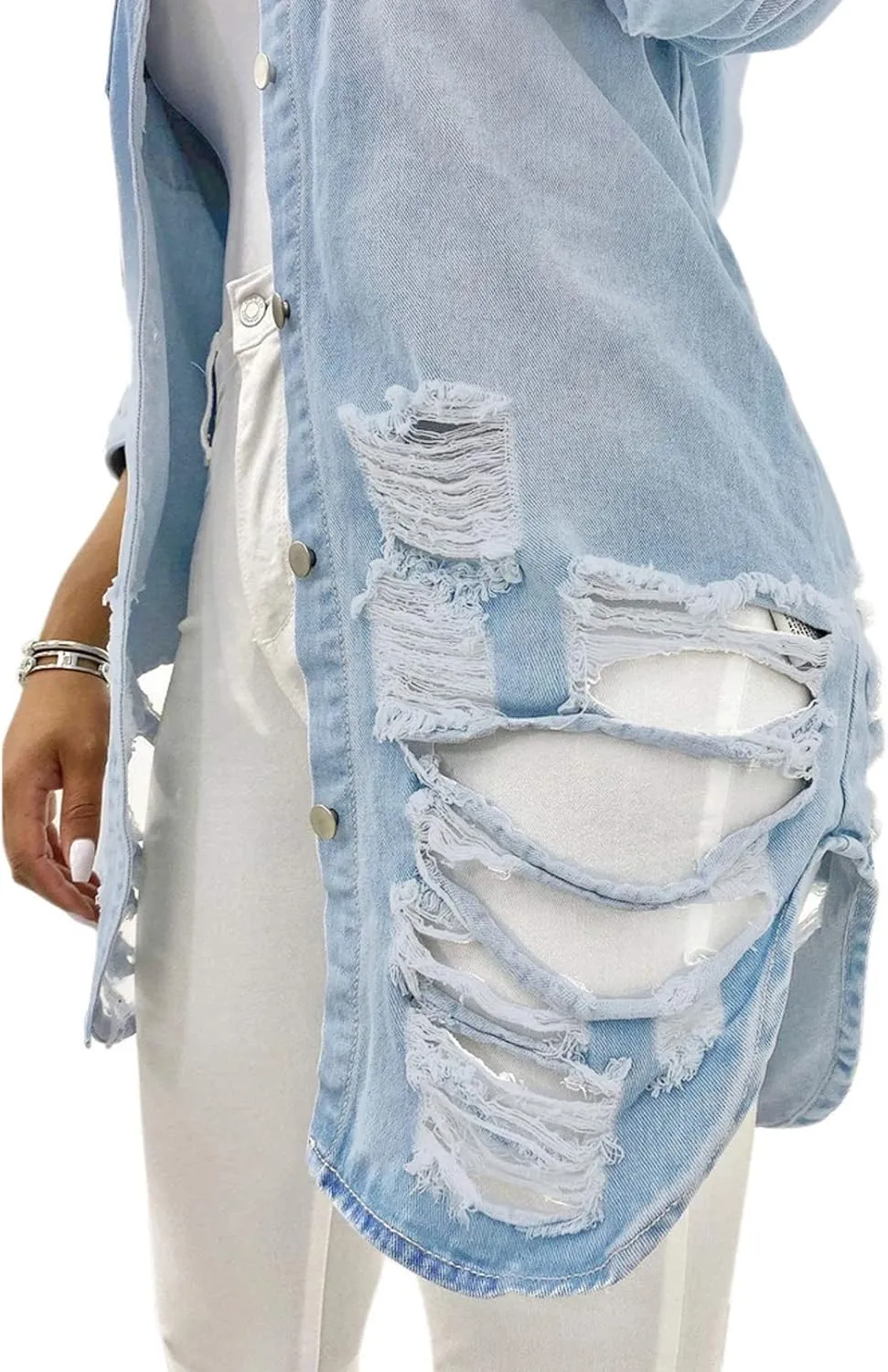 sexycherry Denim Jacket for Women Long Sleeve Classic Trucker Jeans Long Coat Outwear with Pockets