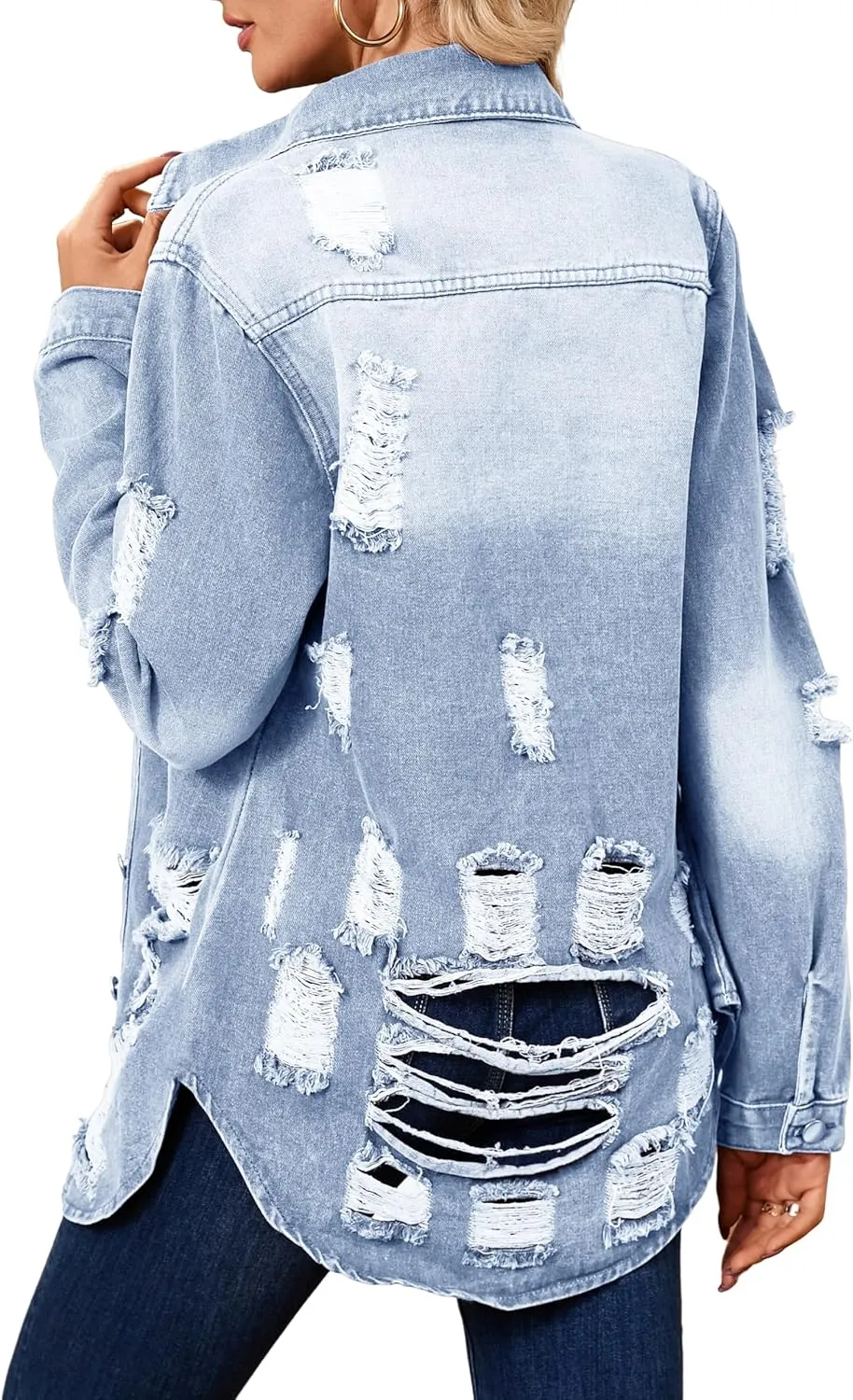 sexycherry Denim Jacket for Women Long Sleeve Classic Trucker Jeans Long Coat Outwear with Pockets