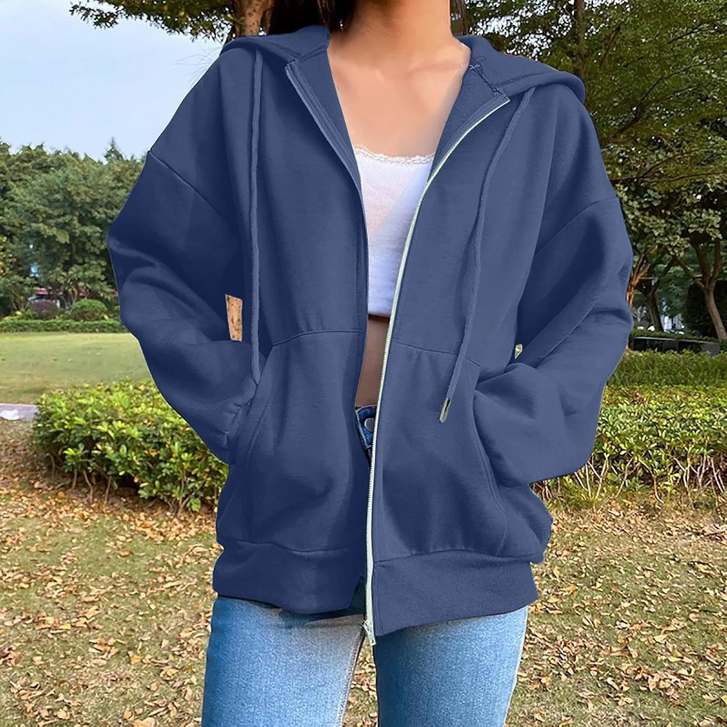 SHAOBGE Womens Zip Up Hoodies Long Sleeve Fall Oversized Sweatshirts Fleece Y2K Jacket with Pockets 2024 Fashion Clothes