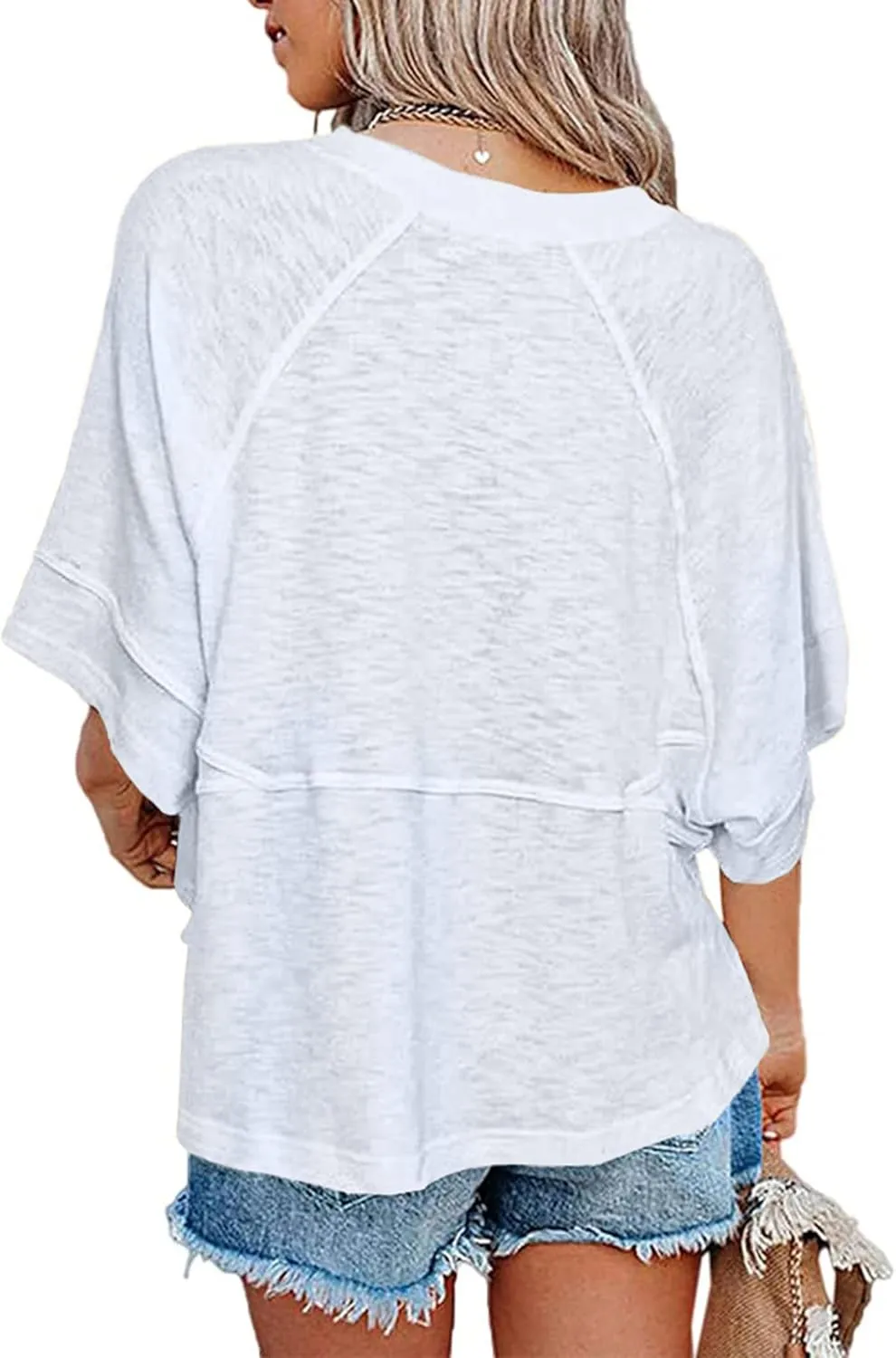 Sherosa Womens Casual Crewneck Half Sleeve T-Shirts Solid Color Loose Fit Summer Basic Tops Tees Blouses