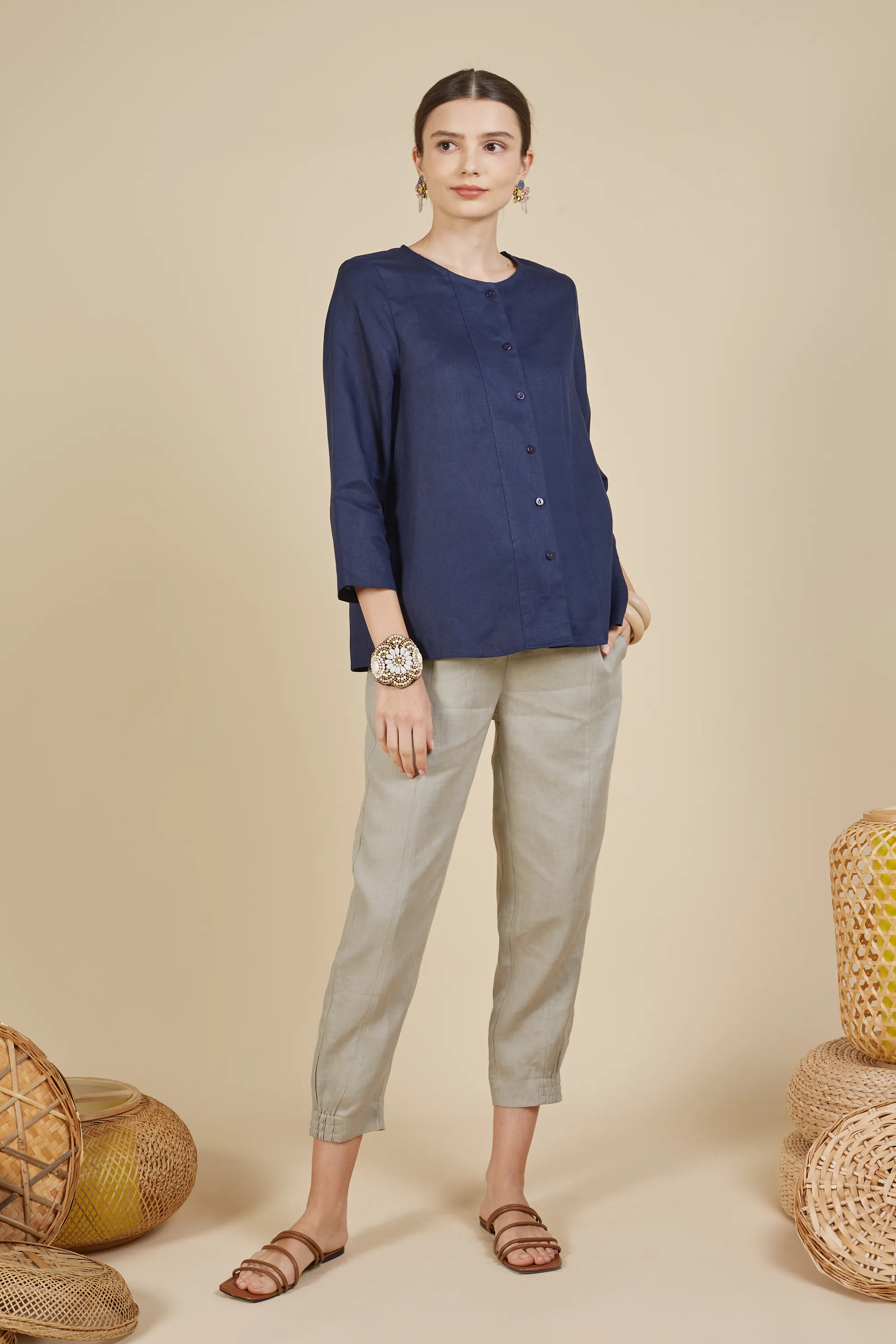 SHINA BUTTON UP LINEN BLOUSE