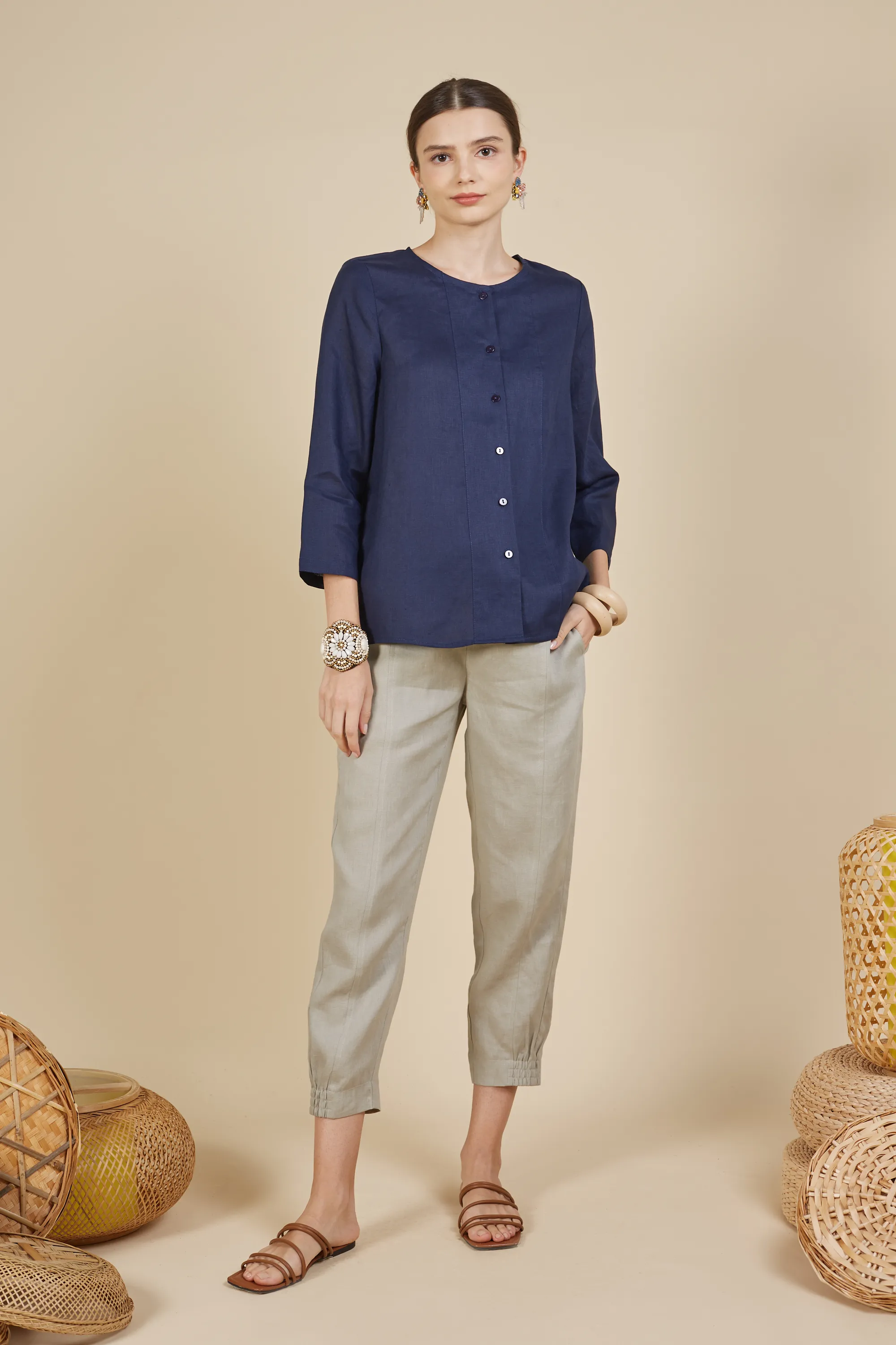 SHINA BUTTON UP LINEN BLOUSE