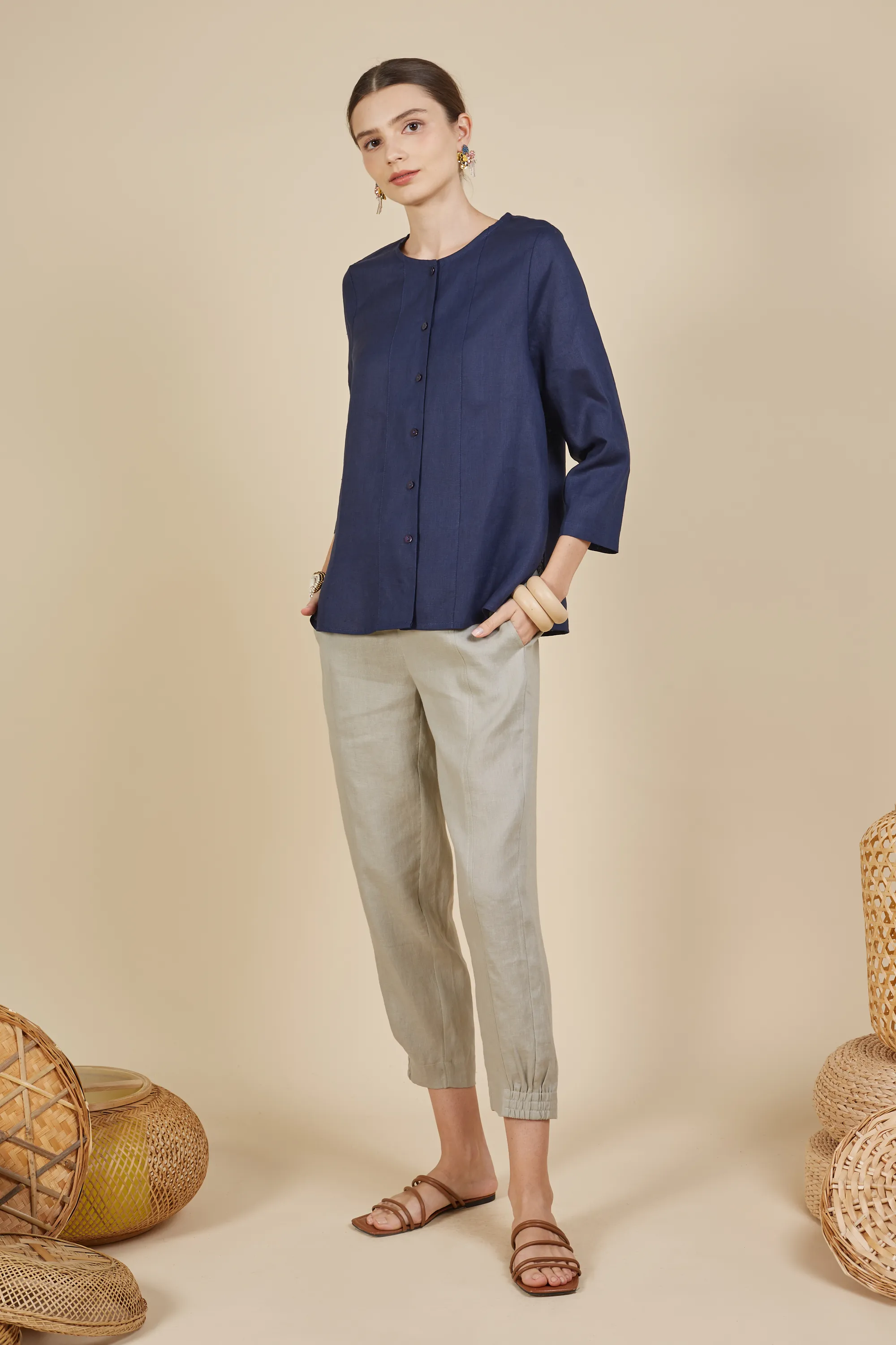 SHINA BUTTON UP LINEN BLOUSE