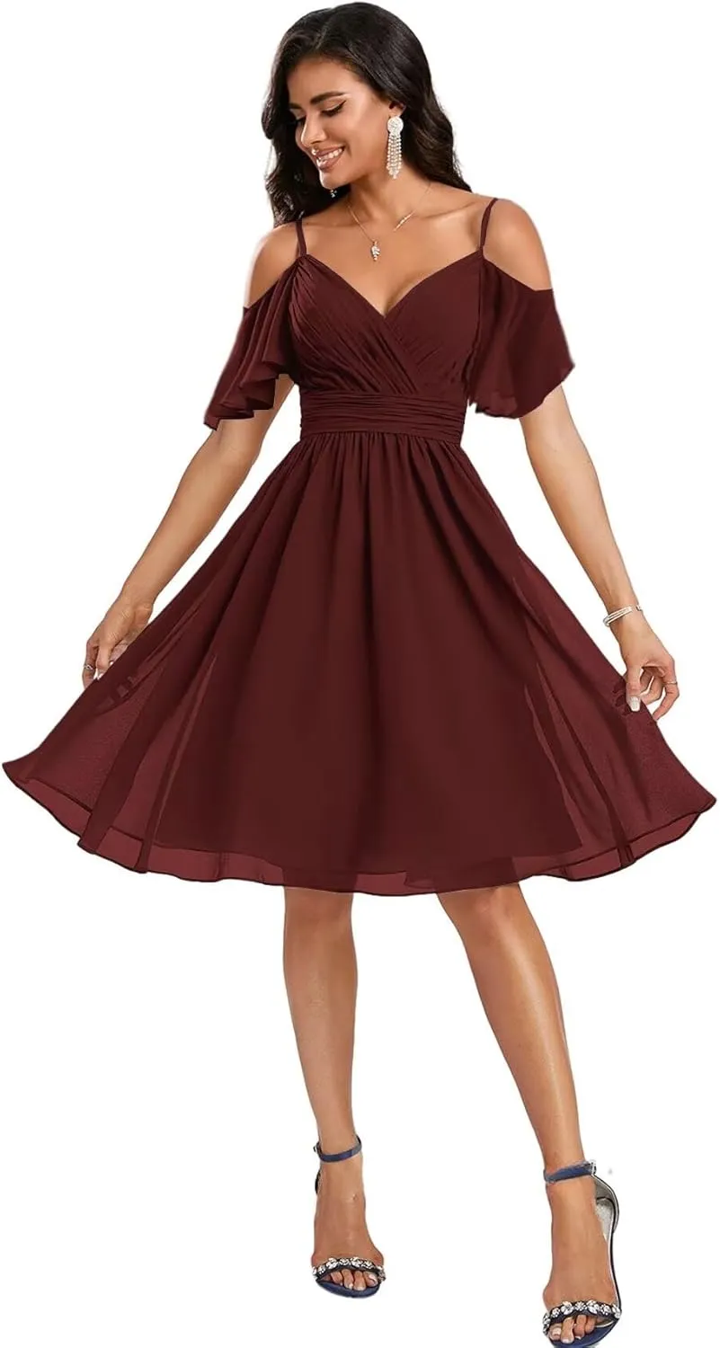 Short Bridesmaid Dresses for Women Spaghetti Straps Evening Dress Chiffon Formal Gown