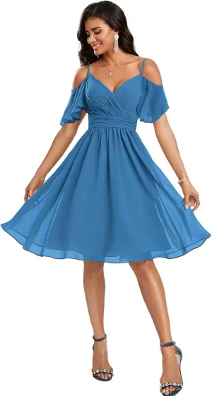 Short Bridesmaid Dresses for Women Spaghetti Straps Evening Dress Chiffon Formal Gown