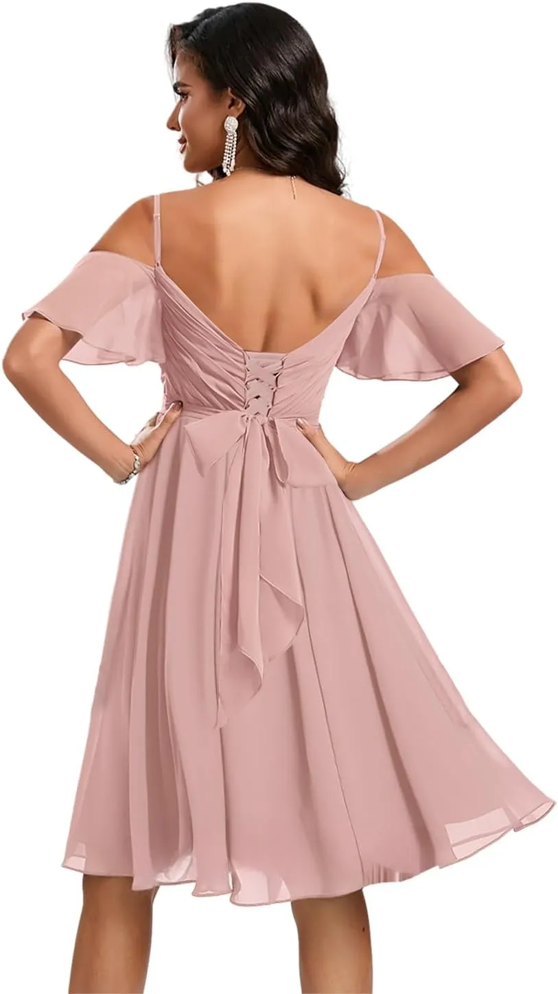Short Bridesmaid Dresses for Women Spaghetti Straps Evening Dress Chiffon Formal Gown