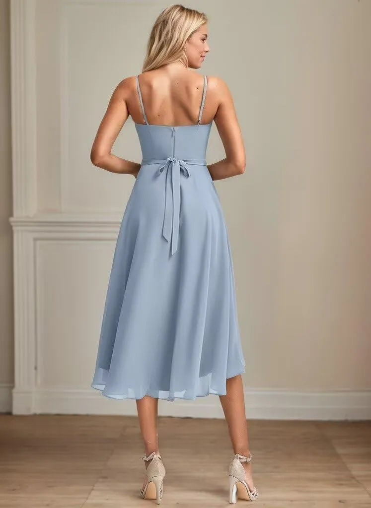 Short Bridesmaid Dresses for Women Spaghetti Straps Prom Dress Ruched Chiffon Evening Gown