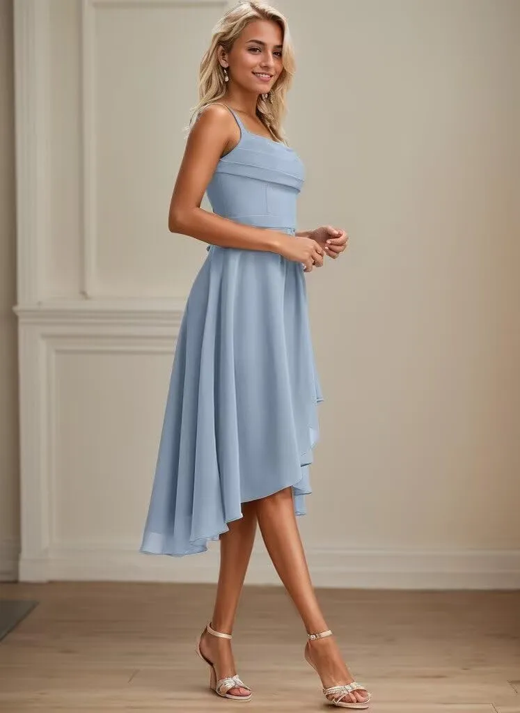 Short Bridesmaid Dresses for Women Spaghetti Straps Prom Dress Ruched Chiffon Evening Gown