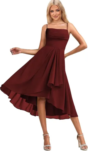 Short Bridesmaid Dresses for Women Spaghetti Straps Prom Dress Ruched Chiffon Evening Gown