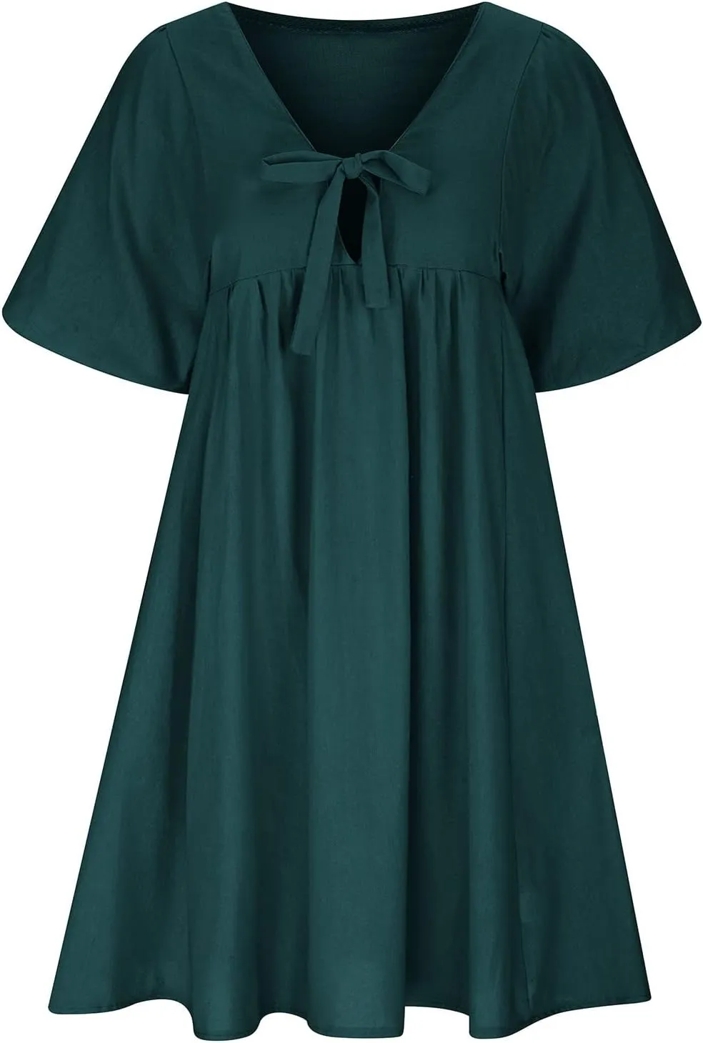 Short Dresses for Women 2024 Lounge Summer Puff Sleeve Knee Length Dresses v Neck Loose Fit Tie Mini Dresses
