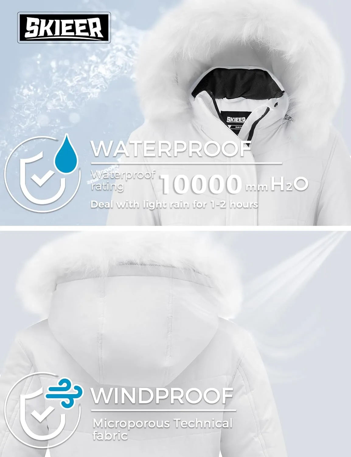 Skieer Women's Waterproof Ski Jacket Windproof Warm Winter Coat Thick Padded Snow Parka