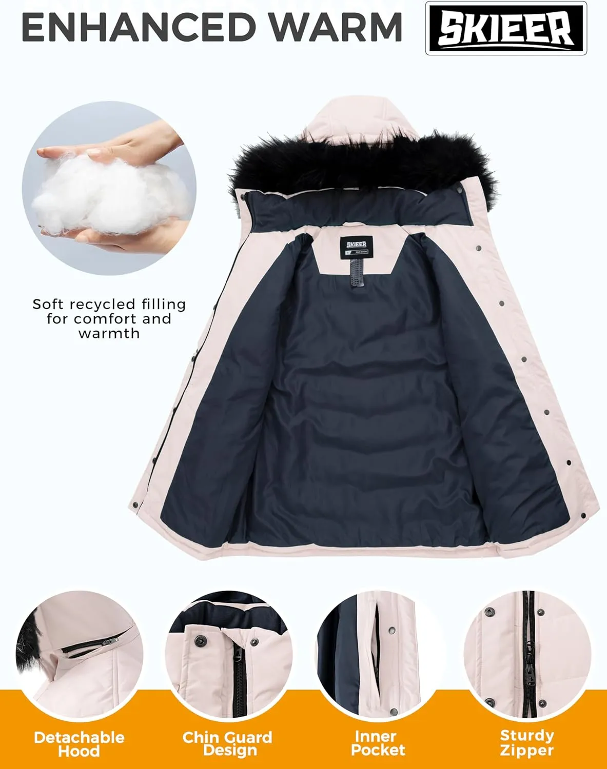Skieer Women's Waterproof Ski Jacket Windproof Warm Winter Coat Thick Padded Snow Parka