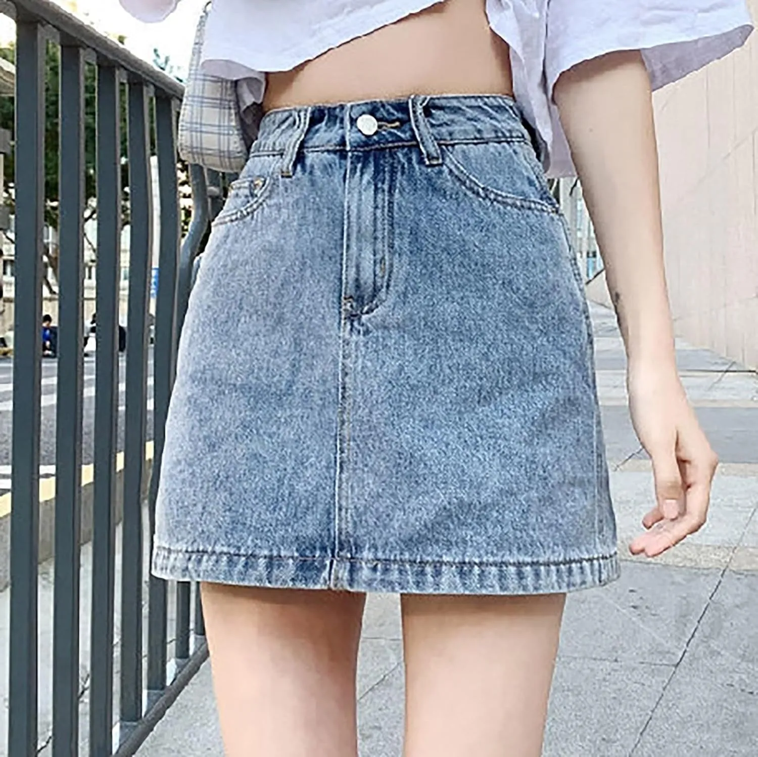 Skirts for Women Denim Mini Cargo Skirt Mid Rise Soft Button Up Bodycon Y2K Trendy Casual Jean Skirt Shorts Slim Fit