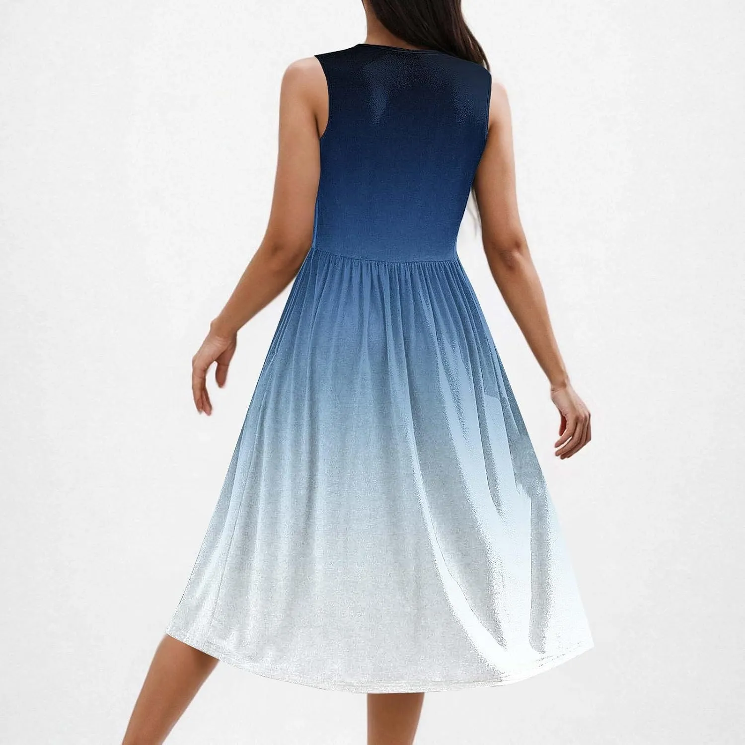 Sleeveless A-Line Beach Dress for Women Crewneck Midi Dresses Summer Casual Loose Flowy Tshirt Dress with Pockets
