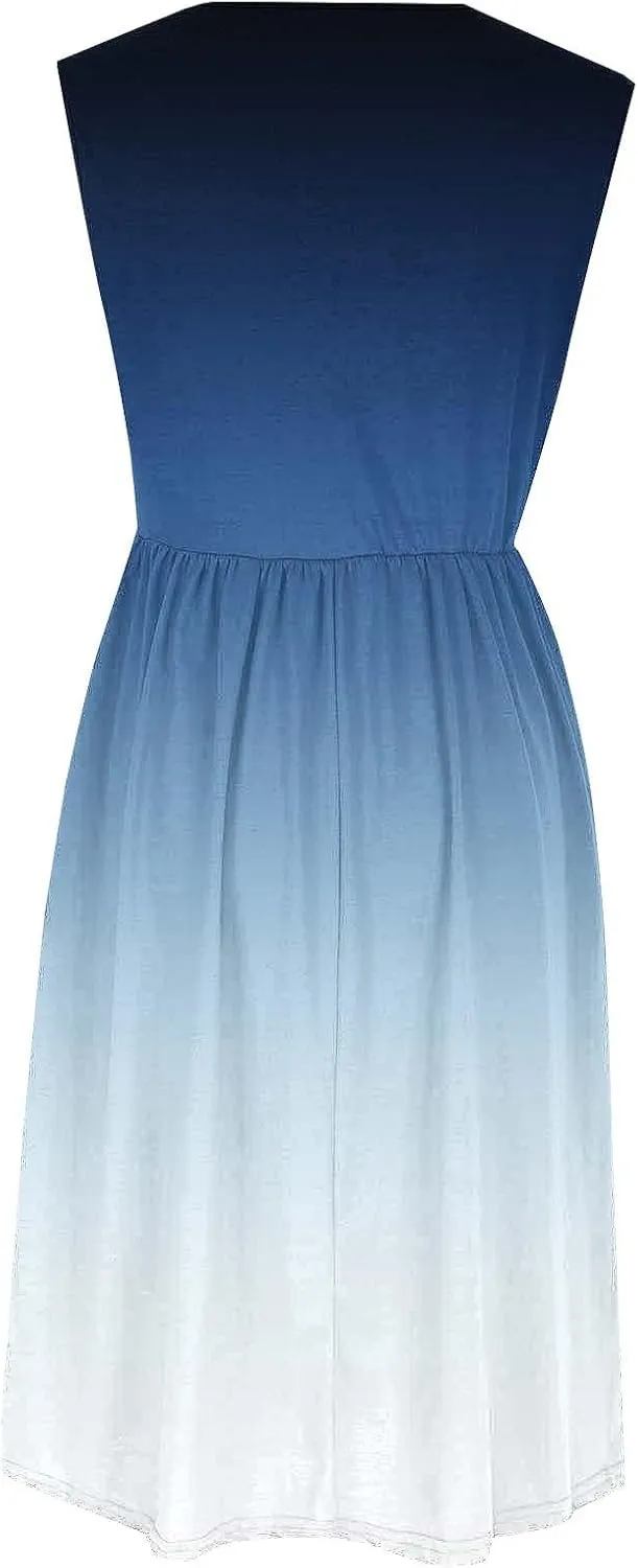 Sleeveless A-Line Beach Dress for Women Crewneck Midi Dresses Summer Casual Loose Flowy Tshirt Dress with Pockets