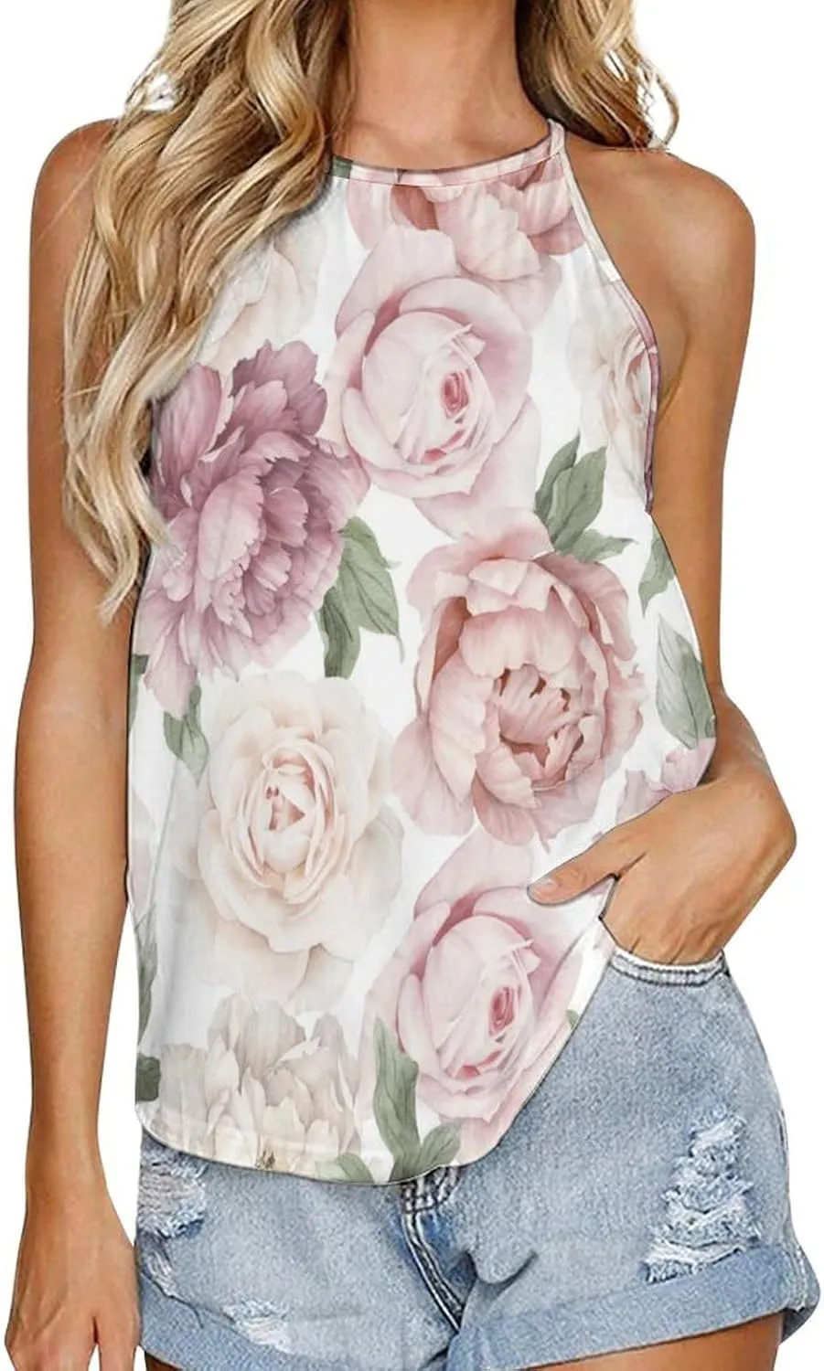 Sleeveless High Neck Tank Tops for Women, Summer Halter Camis with Soft Flowy Blouses