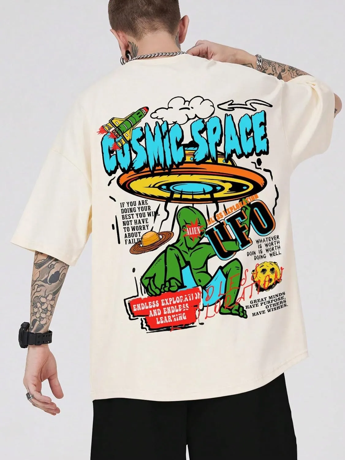 SOLY HUX Men's Graphic Tees Y2K Alien T Shirts Vintage Shirts 90s Oversized Streetwear Tops