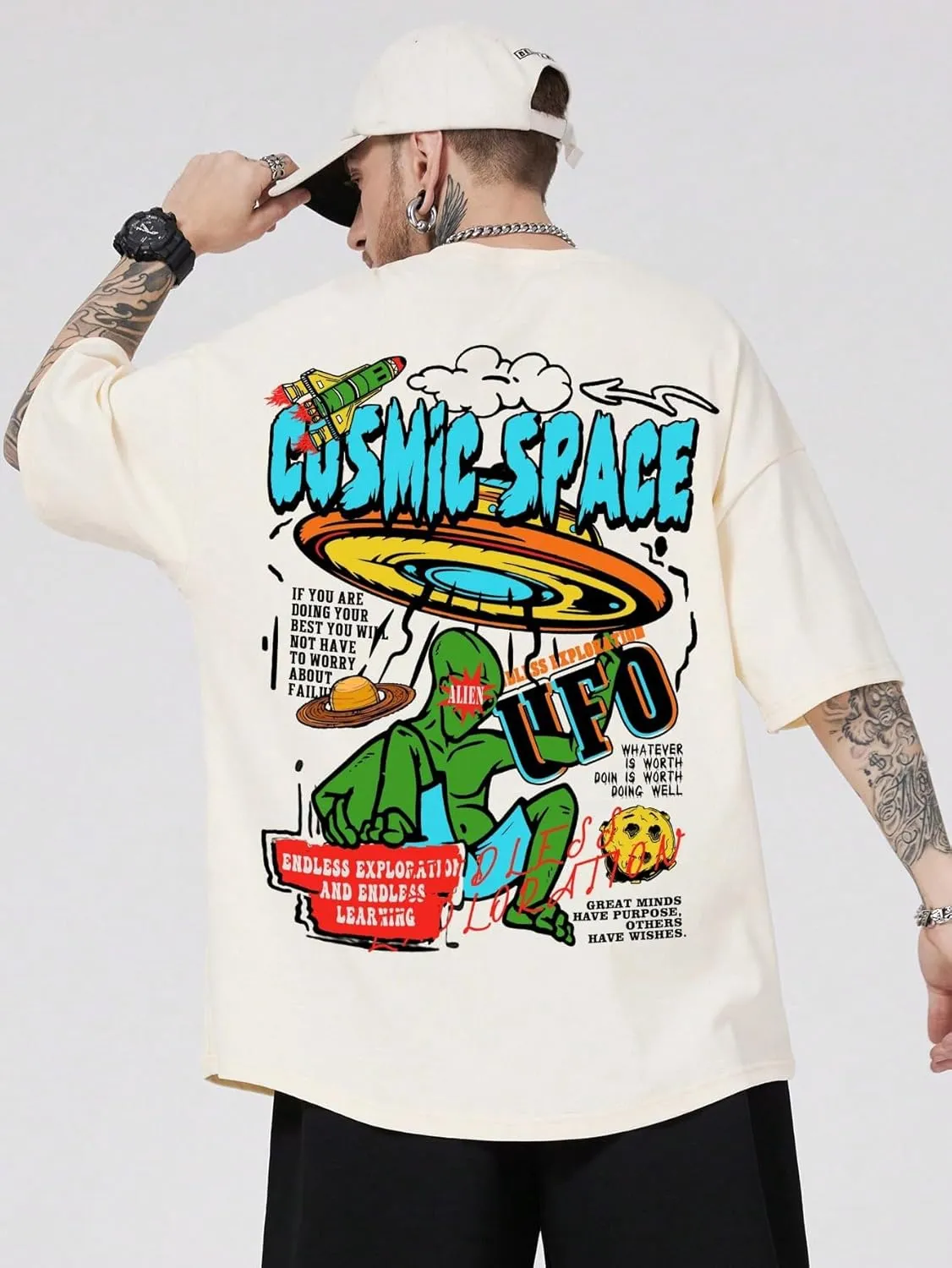 SOLY HUX Men's Graphic Tees Y2K Alien T Shirts Vintage Shirts 90s Oversized Streetwear Tops