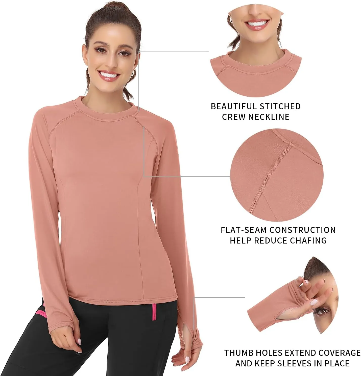 Soneven Women's Thermal Fleece Running Shirts Compression Shirts Quick Dry Workout Pullover Tops with Thumb Holes
