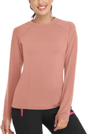 Soneven Women's Thermal Fleece Running Shirts Compression Shirts Quick Dry Workout Pullover Tops with Thumb Holes