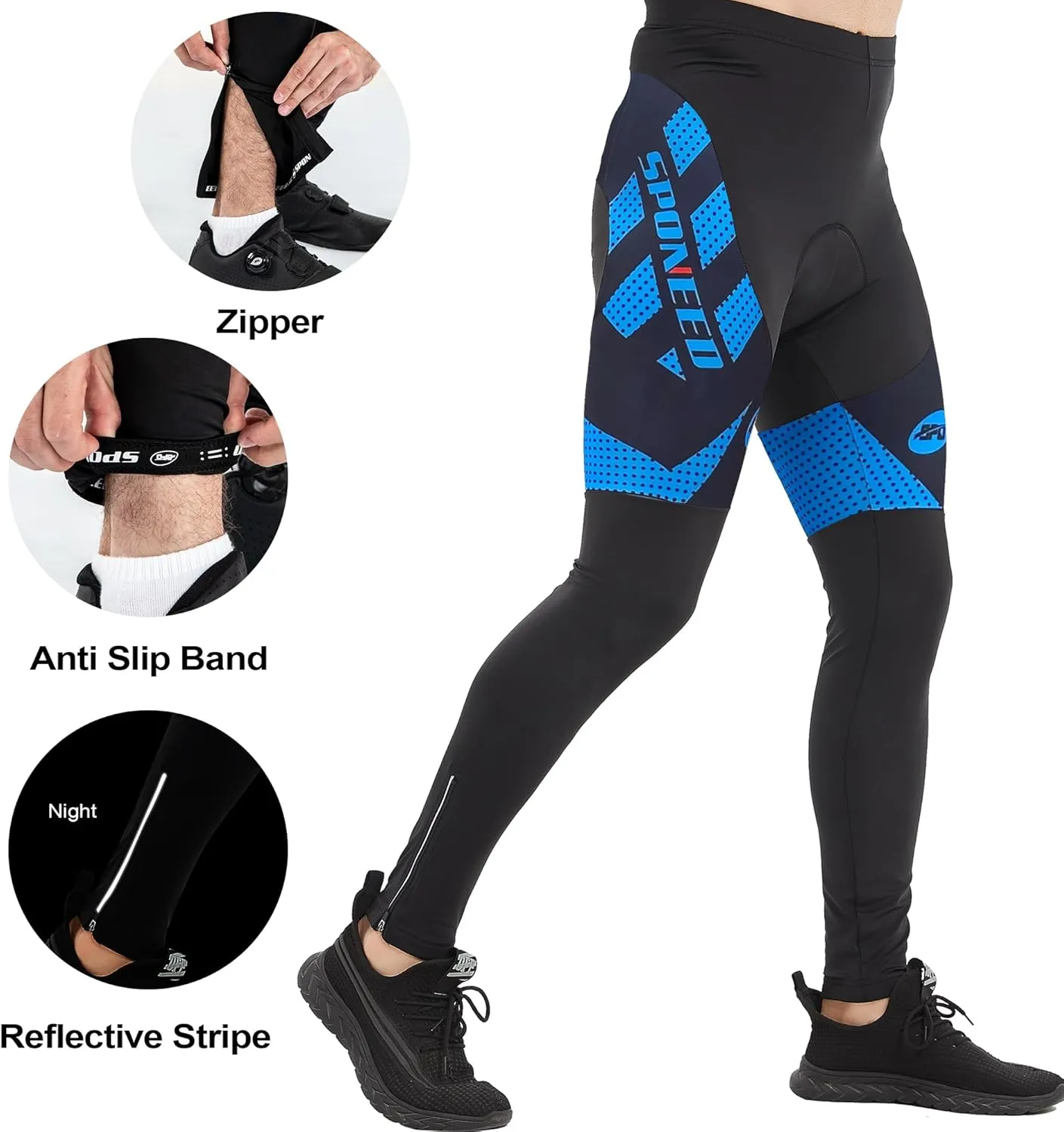 sponeed Men's Bicycle Pants 4D Padded Road Cycling Tights Leggings Outdoor Cyclist Riding Bike Wear