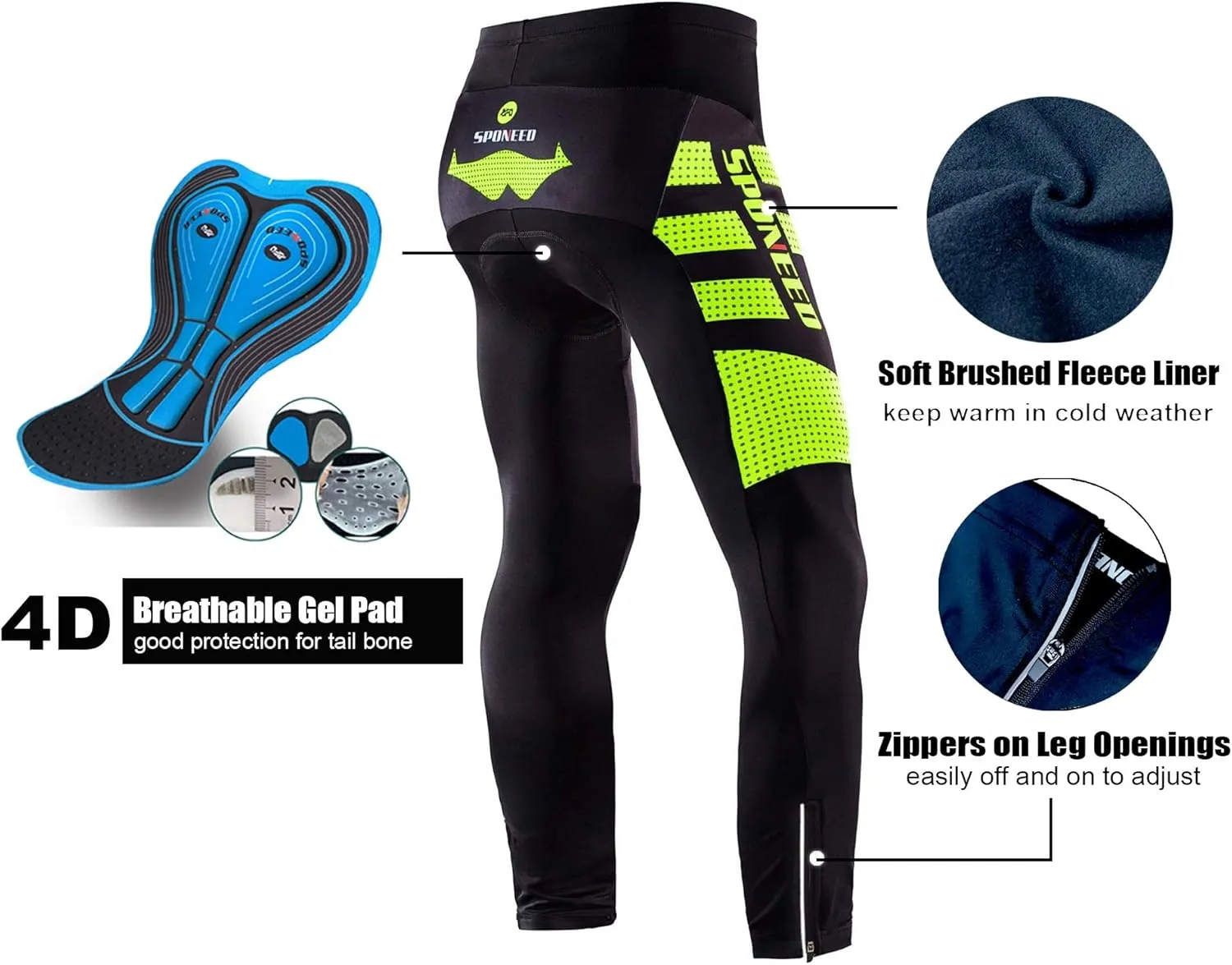 sponeed Men's Bicycle Pants 4D Padded Road Cycling Tights Leggings Outdoor Cyclist Riding Bike Wear