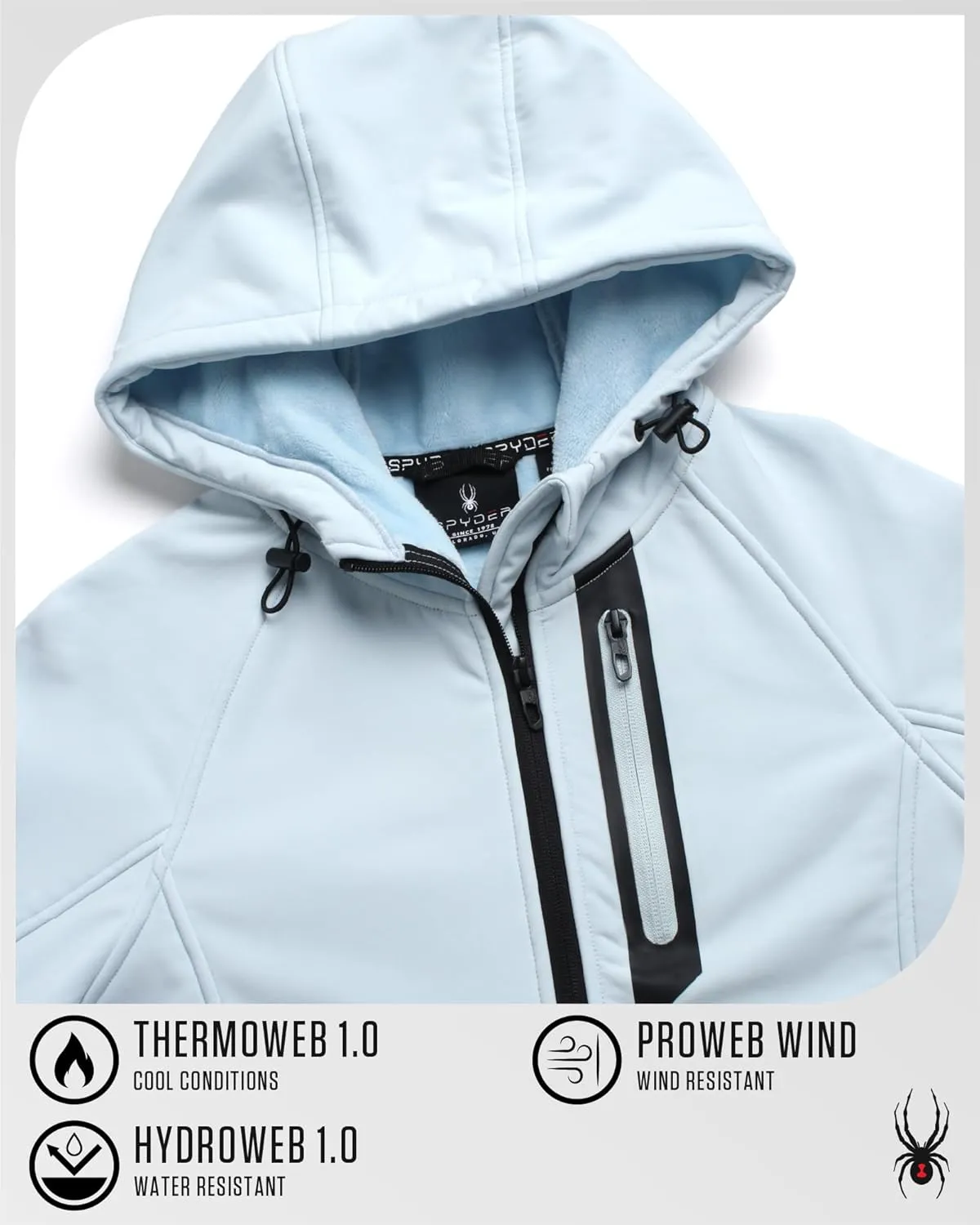Spyder Womens Softshell Jacket - Lightweight Water Resistant Terry Fleece Zip Up Jacket Womens Windbreaker for Hiking (S-XL)