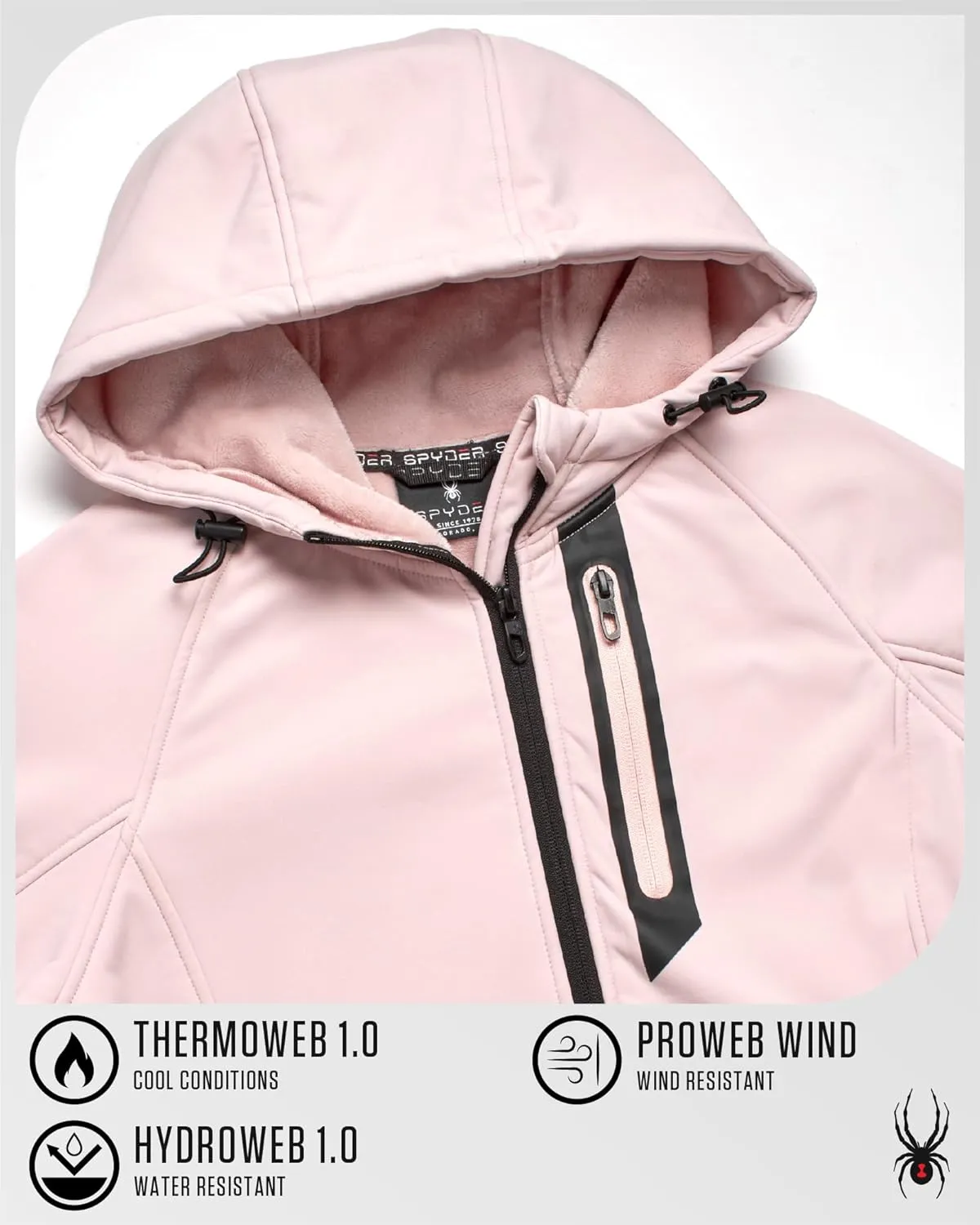 Spyder Womens Softshell Jacket - Lightweight Water Resistant Terry Fleece Zip Up Jacket Womens Windbreaker for Hiking (S-XL)