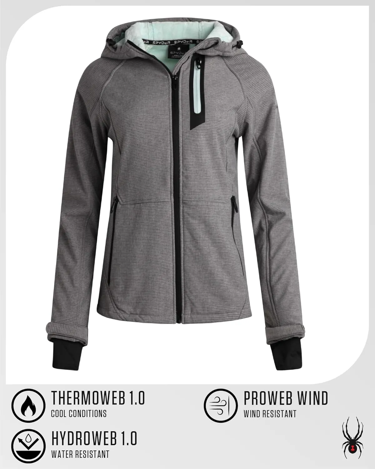 Spyder Womens Softshell Jacket - Lightweight Water Resistant Terry Fleece Zip Up Jacket Womens Windbreaker for Hiking (S-XL)