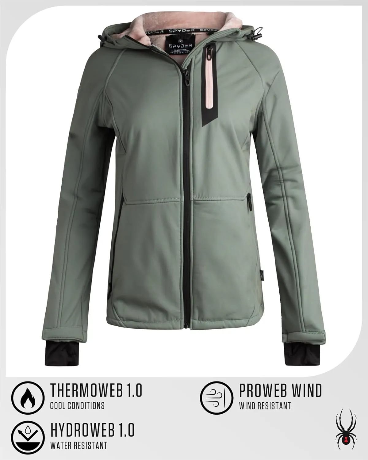 Spyder Womens Softshell Jacket - Lightweight Water Resistant Terry Fleece Zip Up Jacket Womens Windbreaker for Hiking (S-XL)