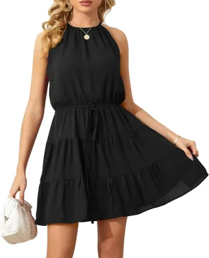 Summer Dress for Women Chiffon Blouses Skirt Spaghetti Sleeveless Tops Halter Ruffle Romper Sun Flowy Summer Outfits