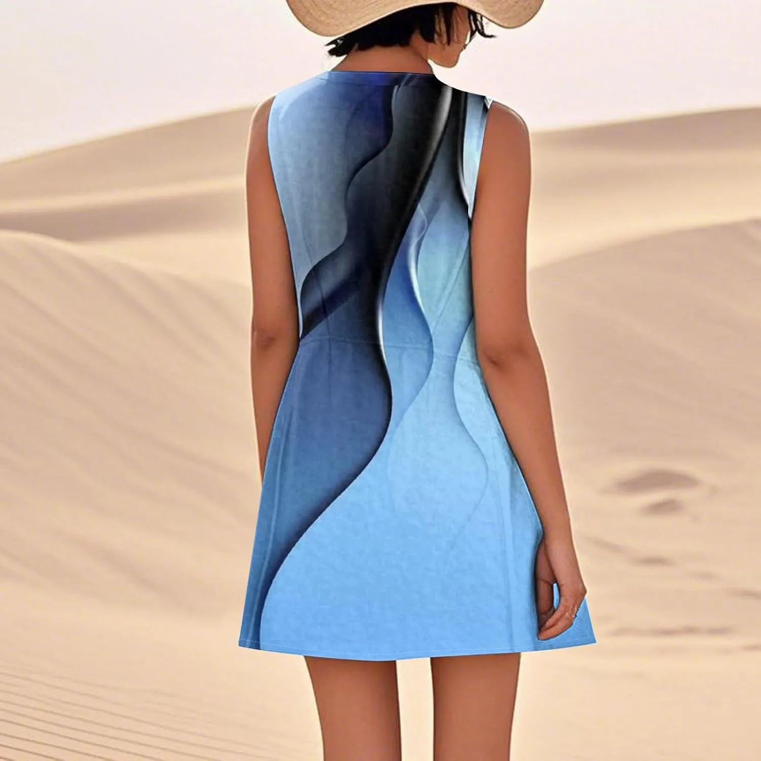 Summer Dresses for Women 2025 Crewneck Sleeveless Cotton Linen Tank Dress Beach Vacation Sundresses with Pockets