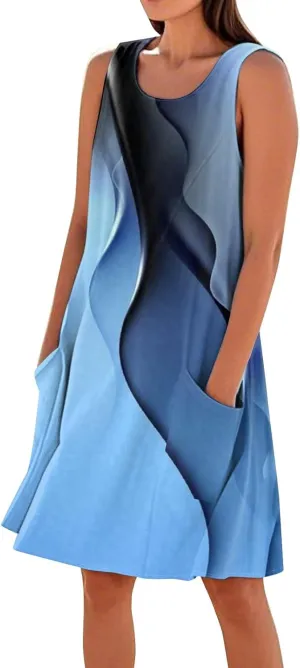 Summer Dresses for Women 2025 Crewneck Sleeveless Cotton Linen Tank Dress Beach Vacation Sundresses with Pockets