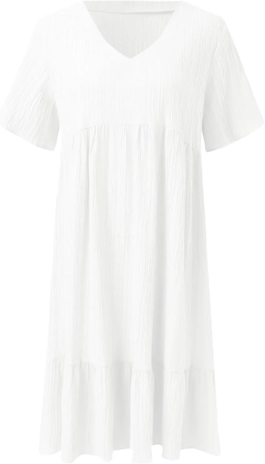 Summer Dresses for Women 2025 Vacation V Neck Short Sleeve Mini T Shirt Dress Pleated Ruffle Flowy Beach Sundresses