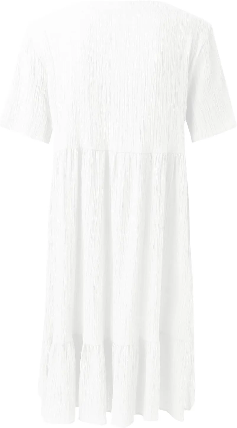 Summer Dresses for Women 2025 Vacation V Neck Short Sleeve Mini T Shirt Dress Pleated Ruffle Flowy Beach Sundresses