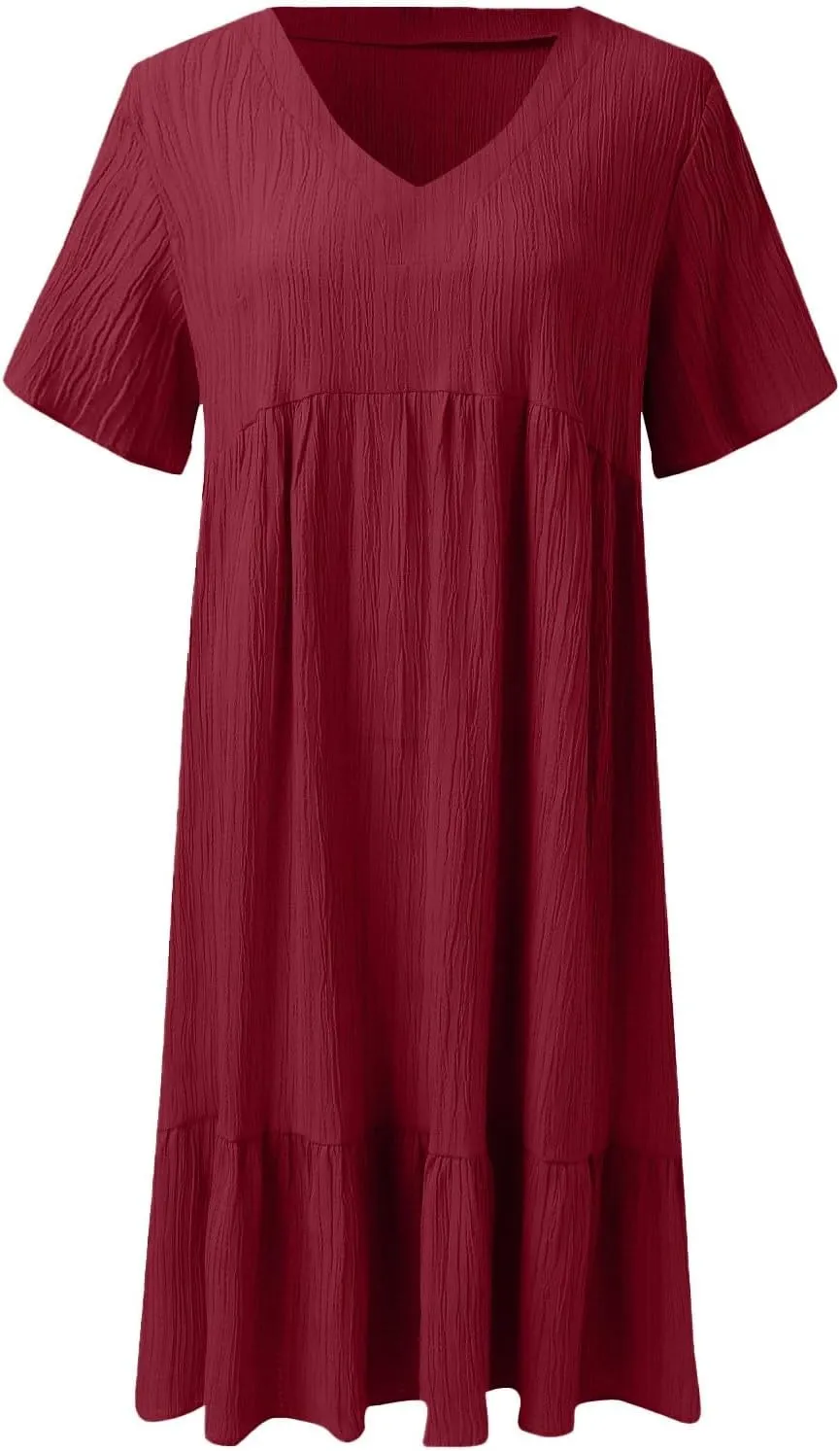 Summer Dresses for Women 2025 Vacation V Neck Short Sleeve Mini T Shirt Dress Pleated Ruffle Flowy Beach Sundresses