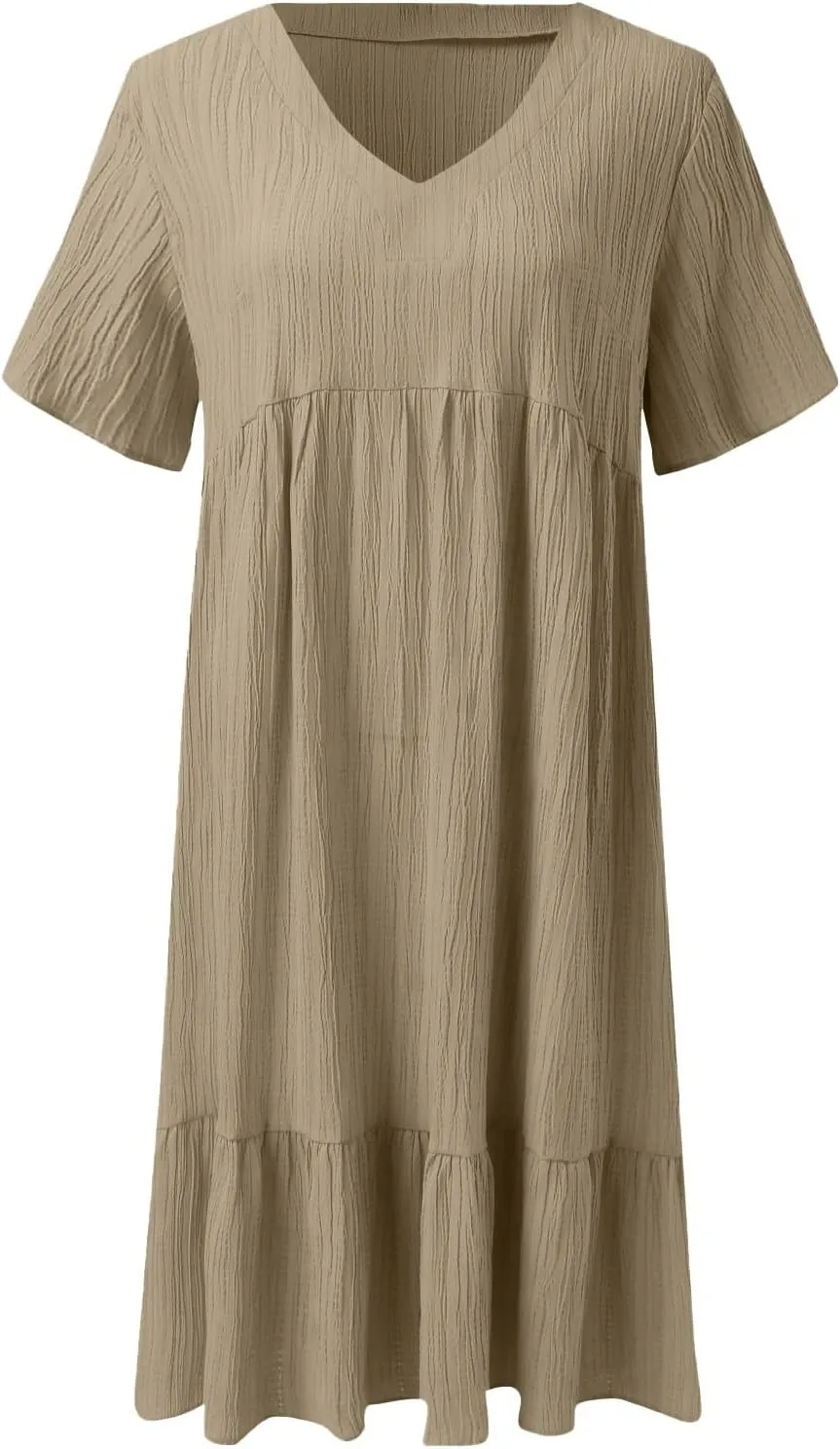 Summer Dresses for Women 2025 Vacation V Neck Short Sleeve Mini T Shirt Dress Pleated Ruffle Flowy Beach Sundresses