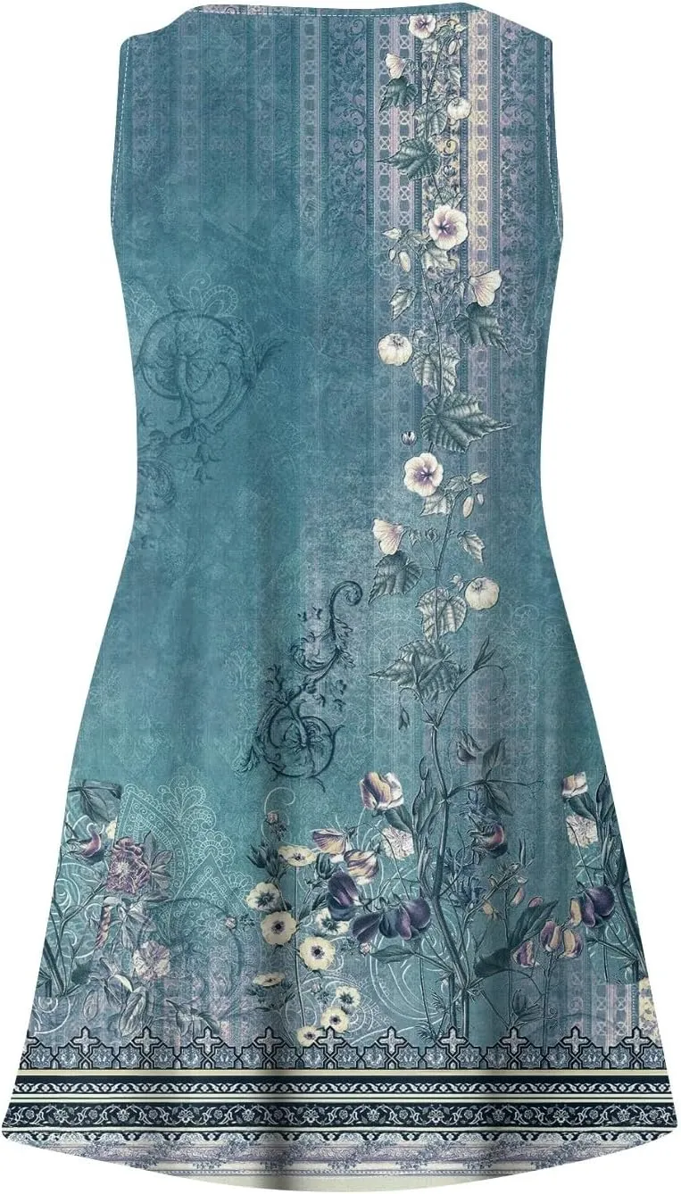 Summer Dresses for Women Casual Loose V Neck Sleeveless Sundresses Boho Beach Dress Swimsuit Coverup with Pockets