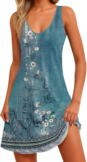 Summer Dresses for Women Casual Loose V Neck Sleeveless Sundresses Boho Beach Dress Swimsuit Coverup with Pockets