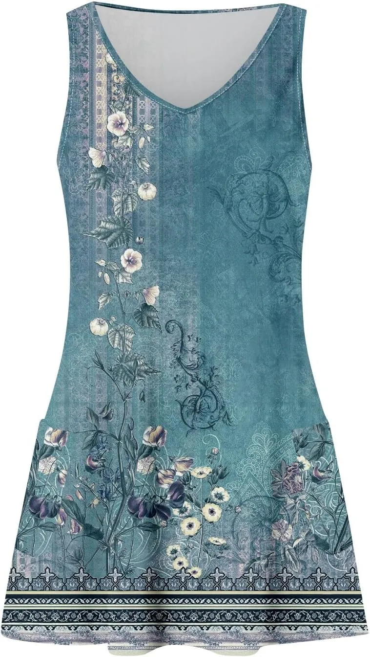 Summer Dresses for Women Casual Loose V Neck Sleeveless Sundresses Boho Beach Dress Swimsuit Coverup with Pockets