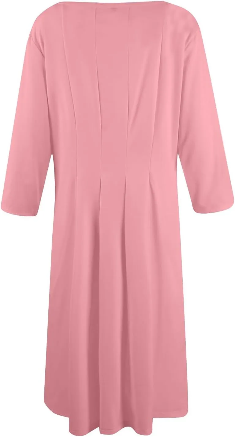 Summer Dresses for Women Crewneck 3/4 Sleeve Dress A Line Dress Spring Midi Casual Flowy with Pocket