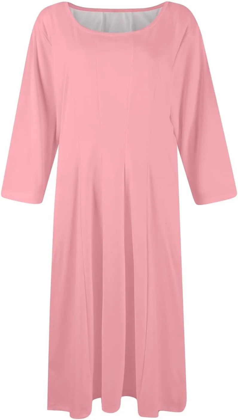 Summer Dresses for Women Crewneck 3/4 Sleeve Dress A Line Dress Spring Midi Casual Flowy with Pocket